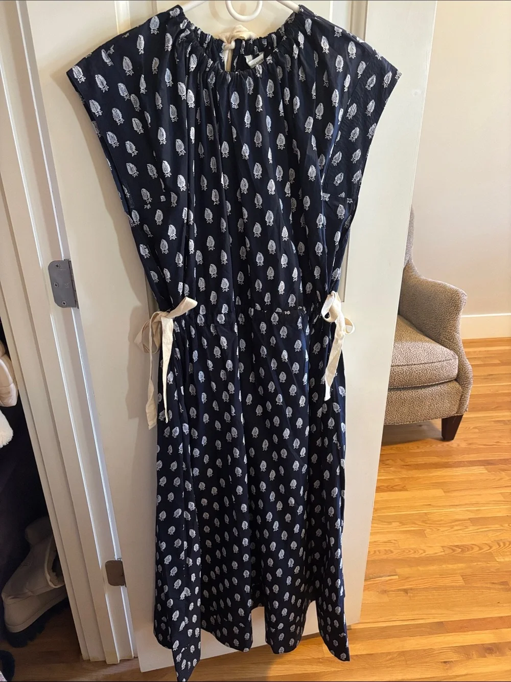 Banana Republic Navy White Cream Printed Long Dress Large